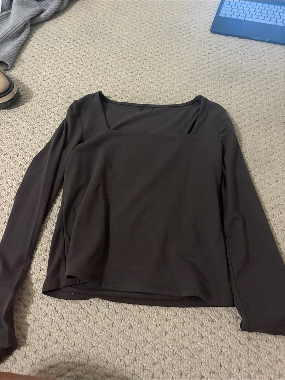 Square-Neck Long Sleeve Top in Black